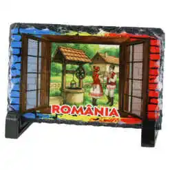 Placa ardezie "Romania", 14x9 CM, Fereastra tricolor