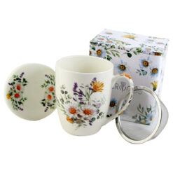 Cana portelan cu infuzor metalic si capac 350 ml, "Basket of Flowers-Daisy", in cutie decorativa