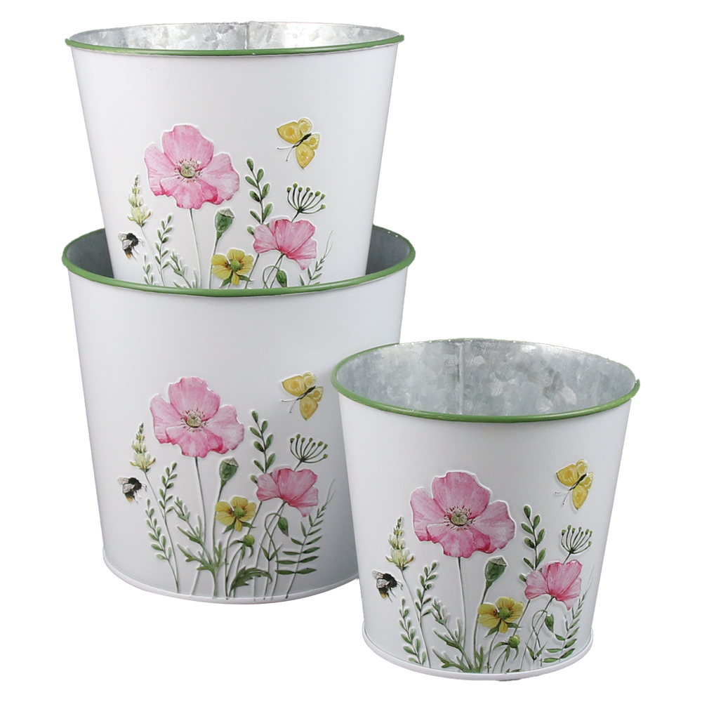 Set 3 ghivece din metal, 15x13.5 CM, Flori de camp