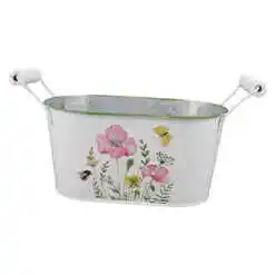 Ghiveci oval din metal, cu manere, 19x11.5 CM, Flori de camp