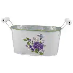 Ghiveci oval din metal, cu manere, 19x11.5 CM, Hortensie
