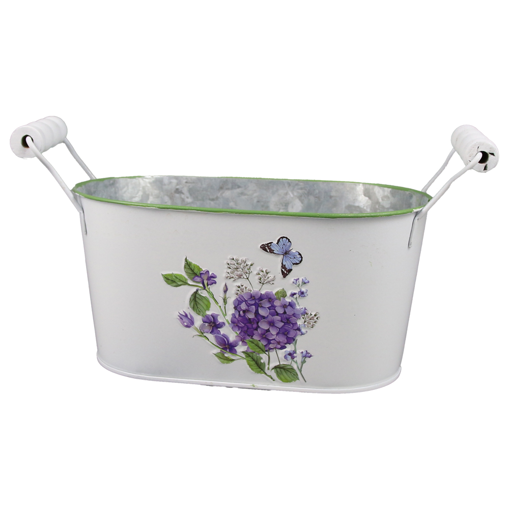 Ghiveci oval din metal, cu manere, 19x11.5 CM, Hortensie