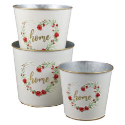 Set 3 ghivece din metal, 15x13.5 CM, "Home", trandafiri
