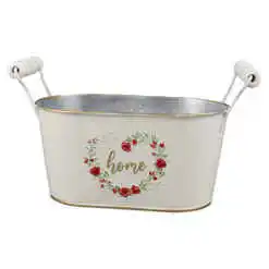 Ghiveci oval din metal, cu manere, 19x11.5 CM, "Home", trandafiri