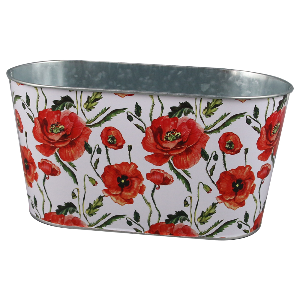 Ghiveci oval din metal 23x12 CM, Flori de maci