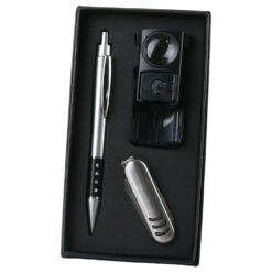 Set cadou pentru barbati, Pix, briceag si lupa