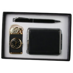 Set cadou pentru barbati, Portcard cu pix si bricheta cu ceas