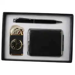 Set cadou pentru barbati, Portcard cu pix si bricheta cu ceas