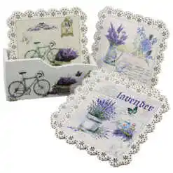 Set 6 suporturi pentru pahare, din lemn, 10 CM, cu suport, Lavender