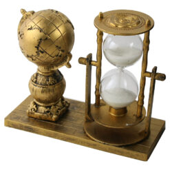 Ornament decorativ din plastic, cu clepsidra si glob pamantesc, 15x13 CM, auriu