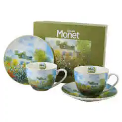 Set 2 cesti espresso cu farfurii, din portelan 270 ml, "The Garden at Argenteuil" de Claude Monet, in cutie decorativa