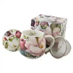 Cana portelan cu infuzor metalic si capac 430 ml, "Magnolie", in cutie decorativa