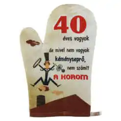 Manusa de bucatarie "40 eves vagyok...", din textil, 27 CM