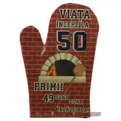 Manusa de bucatarie "Viata incepe la 50", din textil, 27 CM