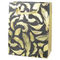 Punga cadou din hartie 18x23 CM, Pene aurii