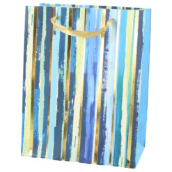 Punga cadou din hartie 18x23 CM, dungi, albastru & auriu