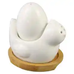 Set solnita/pipernita Gaina cu ou, din ceramica, cu suport din bambus