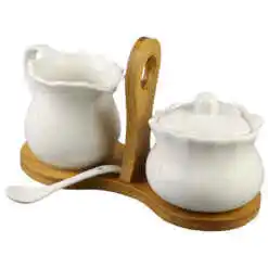 Set zaharnita cu cana pentru lapte, si suport din bambus