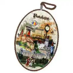 Suport oale decor din ceramica "Romania", 14x20 CM, maro