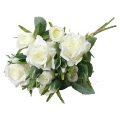 Buchet artificial cu trandafiri 43 cm, Crem/Alb