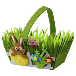Cos din pasla cu maner, decorat cu iepuras si ou 18x14 cm
