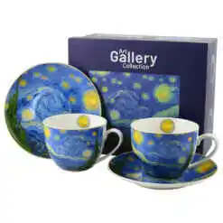 Set 2 cesti cu farfurii din portelan 270 ml "Starry Night" de V. van Gogh, in cutie decorativa