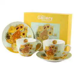 Set 2 cesti cu farfurii din portelan 270 ml "Sunflowers" de V. van Gogh, in cutie decorativa