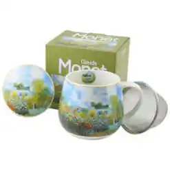 Cana portelan cu infuzor metalic si capac 430 ml,"The Garden at Argenteuil" de Claude Monet, in cutie decorativa