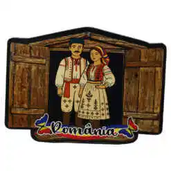 Magnet frigider mdf "Romania" 10 CM, Cuplu in port traditional