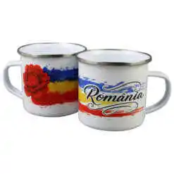 Cana metalica emailata 240 ml, Romania, tricolor