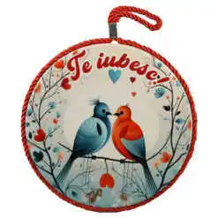Suport decorativ din ceramica, "Te iubesc!", 17 cm, cu pasari