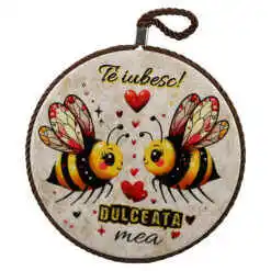 Suport decorativ din ceramica, "Te iubesc! Dulceata mea", 17 cm, cu albinute