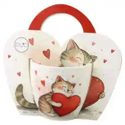 Alternative view of Cana portelan 460 ml, Pisica cu inima, in ambalaj decorativ