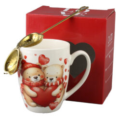 Alternative view of Cana portelan cu infuzor metalic inima, 360 ml, Ursuleti cu inima, cu cutie cadou