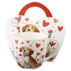 Cana portelan 460 ml, Catel cu inimioare, in ambalaj decorativ