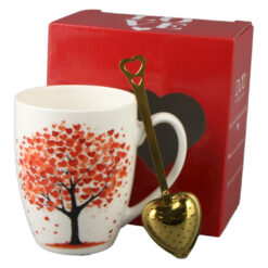 Cana portelan cu infuzor metalic inima, 360 ml, Copac cu inimioare, cu cutie cadou