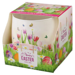 Lumanare parfumata de Paste in pahar, 100 g, Happy Easter, cu lalele