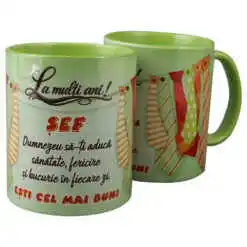 Cana ceramica "La multi ani! Sef...esti cel mai bun!", 330 ml, cravate