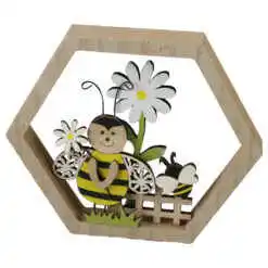 Decoratiune din lemn, Albinute cu flori 16.5x14.5 cm