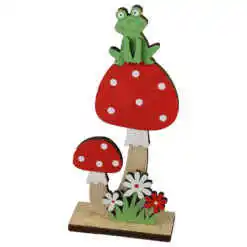 Decoratiune din lemn, Broscuta pe ciuperca 8.5x19 cm