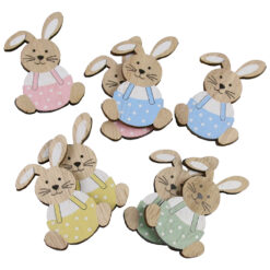 Set 8 decoruri lemn, 4,5 cm, iepurasi cu autoadeziv