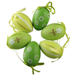 Set 6 oua din plastic 4 x 6 cm, verzi, cu flori si dungi aurii