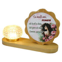 Ornament decorativ cu lampa "La multi ani, Femeie..." 20x13.5 cm