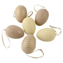 Set 6 oua din plastic 4x6 cm, natur & auriu