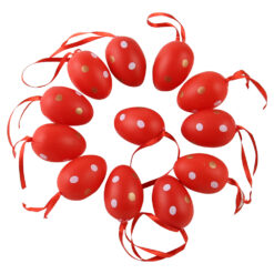 Set 12 oua din plastic 3x4 cm, rosii cu buline