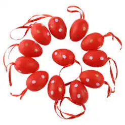 Set 12 oua din plastic 3x4 cm, rosii cu buline