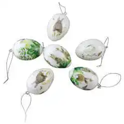 Set 6 oua din plastic 4x6 cm, cu iepurasi si flori