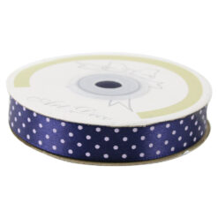 Rola panglica satin 15 mm x 25 m, Albastru cu buline albe, Art Deco