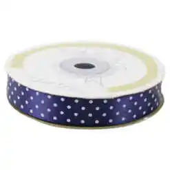 Rola panglica satin 15 mm x 25 m, Albastru cu buline albe, Art Deco