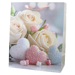 Punga cadou din hartie 26x32 cm, Trandafiri cu inimioare